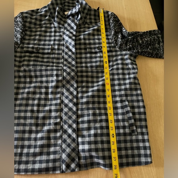 LOGO Lori Goldstein| Gray Plaid Jacket with Contrast Sleeves, Size XL•••Shaket - Picture 15 of 15
